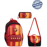 Alanç Gift Ultra Lüks Yıldız Desen Premium Erkek Çocuk Ortopedik Ilkokul Çantası Termal Beslenme ve Kalemlik - Kırmızı
