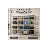 ALANRAF 4 Katlı 4'lü Galvaniz Çelik Raf - Depo, Arşiv, Kiler, Dosya, Market Rafı, Mutfak Raf, Çok Amaçlı Raf 31x75x200 cm