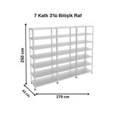 Alanraf 7 Katlı 3'lü Bitişik Galvaniz Çelik Raf - Depo, Arşiv, Kiler, Dosya, Market Rafı 43X93X250 cm