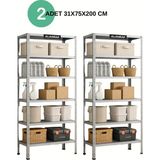 Alanraf Çelik Raf 6 Katlı 2 Adet 31X75X200 Raf Sistemleri, Depo Rafı, Arşiv Rafı, Kiler Rafı, Çok Amaçlı Raf - Galvaniz