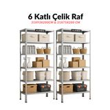 Alanraf Çelik Raf 6 Katlı 2'li 31X75X200 & 31X93X200CM Raf Sistemi, Depo Rafı, Arşiv Rafı, Kiler Rafı, Çok Amaçlı Raf
