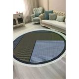 ALANUR AL4048-sckl-k-hali-yuvarlak Kaymaz Yıkanabilir Dijital Baskılı Salon Halısı Trend Saçaklı Yuvarlak Geometrik Al4048