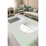 ALANUR AL4052-sckl-k-hali Kaymaz Yıkanabilir Dijital Baskılı Salon Halısı Trend Saçaklı Geometrik Al4052