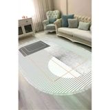ALANUR AL4052-sckl-k-hali-oval Kaymaz Yıkanabilir Dijital Baskılı Salon Halısı Trend Saçaklı Oval Geometrik Al4052