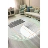 ALANUR AL4052-sckl-k-hali-yuvarlak Kaymaz Yıkanabilir Dijital Baskılı Salon Halısı Trend Saçaklı Yuvarlak Geometrik Al4052