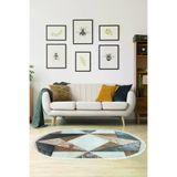 ALANUR E5028-sckl-k-hali-oval Home Kaymaz Dijital Mutfak & Salon Halı Trend Saçaklı Oval Geometrik E5028 Renkli