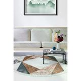 ALANUR E5028-sckl-k-hali-yuvarlak Home Kaymaz Dijital Mutfak & Salon Halı Trend Saçaklı Yuvarlak Geometrik E5028 Renkli