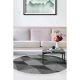 ALANUR E5030-sckl-k-hali-yuvarlak Home Kaymaz Dijital Mutfak & Salon Halı Trend Saçaklı Yuvarlak Geometrik E5030 Gri