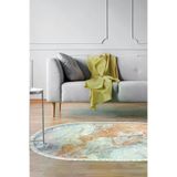 ALANUR E5034-sckl-k-hali-oval Home Kaymaz Dijital Mutfak & Salon Halı Trend Saçaklı Oval Mermer E5034 Mavi