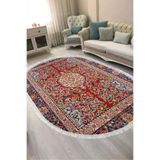 ALANUR E6003-sckl-k-hali-oval Kaymaz Yıkanabilir Dijital Baskılı Salon Halısı Trend Saçaklı Oval Otantik E6003