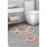 Alanur Home 410616-O Alanur Trend Kaymaz Taban Oval Saçaklı Dijital Banyo 2'li Klozet Takımı Pudra