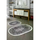 Alanur Home 616-eko-klozet-oval-K-S-Oval Eko Trend Djt 2Li Yıkanabilir Kaymaz Taban Oval Banyo Paspas 616 Klasik Gri 60 X 100 - 50 X 60