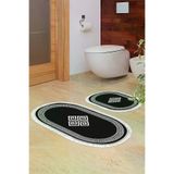 Alanur Home 656M-eko-klozet-oval-2-K-S-Oval Eko Trend Djt 2 Li Yıkanabilir Kaymaz Taban Oval Banyo Paspas 656M Modern Siyah (50 X 80 - 40 X 50)