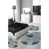 Alanur Home 660M-yatak-3-pcs-oval-K-S-Oval Eko Trend Djt Yıkanabilir Kaymaz Taban Oval 3 Lü Yatak Odası Takımı 660M Suluboya Mavi