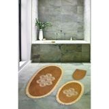 Alanur Home Akasya Saçaklı Welsoft Dantelli 3'lü Banyo Klozet Takımı Açık Kahve