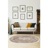 Alanur Home Alanur Trend Kaymaz Dod Tabanlı Saçaklı Dijital Yuvarlak Bej 160x160 cm Salon Halı
