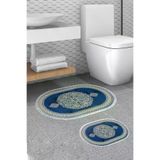 Alanur Home Alanur Trend Kaymaz Taban Oval Saçaklı Dijital Banyo 2'li Klozet Takımı Mavi 410602-O