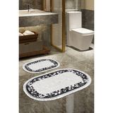 Alanur Home Eko Trend Djt 2 Li Yıkanabilir Kaymaz Taban Oval Banyo Paspas Klozet Takımı 1495 Modern Siyah (50 x 80 - 40 x 50)