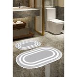 Alanur Home Eko Trend Djt 2 Li Yıkanabilir Kaymaz Taban Oval Banyo Paspas Klozet Takımı 2229M Bordürlü Gri Beyaz (50 x 80 - 40 x 50) - Gri - Beyaz