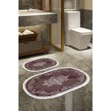 Alanur Home Eko Trend Djt 2 Li Yıkanabilir Kaymaz Taban Oval Banyo Paspas Klozet Takımı 616 Klasik Bej (60 x 100 - 50 x 60) - Bordo