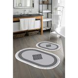 Alanur Home Eko Trend Djt 2 Li Yıkanabilir Kaymaz Taban Oval Banyo Paspas Klozet Takımı 656M Modern Gold (50 x 80 - 40 x 50) - Gri