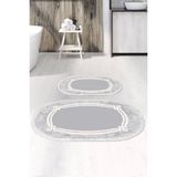 Alanur Home Eko Trend Djt 2 Li Yıkanabilir Kaymaz Taban Oval Banyo Paspas Klozet Takımı 657M Modern Camel (50 x 80 - 40 x 50) - Gri