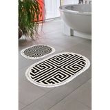 Alanur Home Eko Trend Djt 2 Li Yıkanabilir Kaymaz Taban Oval Banyo Paspas Klozet Takımı 658M Modern Siyah (50 x 80 - 40 x 50)