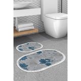 Alanur Home Eko Trend Djt 2 Li Yıkanabilir Kaymaz Taban Oval Banyo Paspas Klozet Takımı 660M Suluboya Bej (50 x 80 - 40 x 50) - Mavi