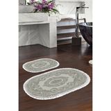 Alanur Home Eko Trend Djt 2 Li Yıkanabilir Kaymaz Taban Oval Banyo Paspas Klozet Takımı 747 Klasik Bej (60 x 100 - 50 x 60) - Gri