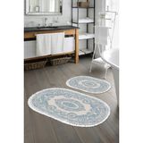 Alanur Home Eko Trend Djt 2 Li Yıkanabilir Kaymaz Taban Oval Banyo Paspas Klozet Takımı 747 Klasik Bej (60 x 100 - 50 x 60) - Mavi