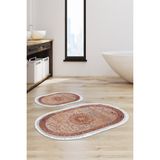 Alanur Home Eko Trend Djt 2 Li Yıkanabilir Kaymaz Taban Oval Banyo Paspas Klozet Takımı P1356 Vintage Kırmızı (50 x 80 - 40 x 50)