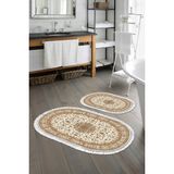 Alanur Home Eko Trend Djt 2 Li Yıkanabilir Kaymaz Taban Oval Banyo Paspas Klozet Takımı P1372 Osmanli Kahve (50 x 80 - 40 x 50)