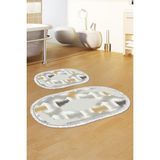 Alanur Home Eko Trend Djt 2 Li Yıkanabilir Kaymaz Taban Oval Banyo Paspas Klozet Takımı S1030 Modern Krem (50 x 80 - 40 x 50)