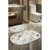 Alanur Home Eko Trend Djt 2 Li Yıkanabilir Kaymaz Taban Oval Banyo Paspas Klozet Takımı S1030 Modern Krem (60 x 100 - 50 x 60)