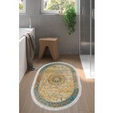 Alanur Home Eko Trend Djt Banyo Paspası Yıkanabilir Kaymaz Taban P1356 Oval Vintage Turkuaz P1356-Trend-Banyo-Oval