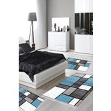 Alanur Home Eko Trend Djt Yıkanabilir Kaymaz Taban 3 Lü Yatak Odası Takımı S5044 Geometrik Mavi