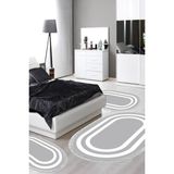 Alanur Home Eko Trend Djt Yıkanabilir Kaymaz Taban Oval 3 Lü Yatak Odası Takımı 2229M Bordürlü Gri Beyaz - Gri - Beyaz