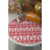 Alanur Home Kaymaz Dijital Mutfak & Salon Halı Trend Saçaklı Yuvarlak E5184 - Kırmızı - 180 x 180 cm