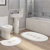 Alanur Home Queen Oval Nakışlı Kaymaz Yıkanabilir 3'lü Paspas Seti Klozet Takımı Set Beyaz