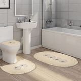 Alanur Home Queen Oval Nakışlı Kaymaz Yıkanabilir 3'lü Paspas Seti Klozet Takımı Set Cappuccino