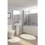 Alanur Home Queen Zambak Şekilli Nakışlı Banyo 3'lü Klozet Takımı Krem
