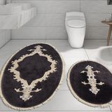 Alanur Home Sırma Welsoft Dantelli Saçaklı Oval Klozet Takımı 2 Pcs Antrasit