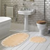 Alanur Home Zara Oval Kaymaz Taban Yıkanabilir 2'li Banyo Paspas Seti Klozet Takımı (65 x 115 - 55 x 65 ) Cappuccino