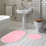 Alanur Home Zara Oval Kaymaz Taban Yıkanabilir 2'li Banyo Paspas Seti Klozet Takımı (65 x 115 - 55 x 65 ) Pembe