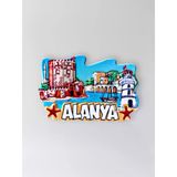 Alanya Polyester Kabartmalı Magnet 8X5,5 Cm Şehir Magneti Dekoratif Hediyelik Buzdolabı Süsü (Kod:1251)