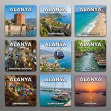 Alanya Temalı Buzdolabı Magneti, 9'lu Set, Kızıl Kule, Alanya Kalesi, Kleopatra Plajı, Damlataş Mağarası, Teleferik, Dim Çayı, Dim Mağarası, Liman, Gün Batımı