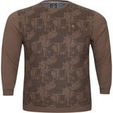 AlanyaXXL Büyük Beden Düz Renk Pamuklu Bisiklet Yaka Erkek Sweat Kazak - Kahverengi - 2XL