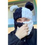 ALARA REYHAN Ayıcık Kulaklı Siyah Beyaz Balaklava Bjk Panda Bere Balaclava Peluş Örgü Hediyelik Beşiktaş