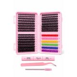 alaraycosmetics Takma Kirpik Albüm Seti/ 640 Kök Yoğun Cluster Renklı Siyah Mix Kirpik Seti/ 9-16mm Kısadan Uzuna Her Boy/Yapıştırıcı+Sabıtleyıcı+Cımbız+Tarak Hedıye