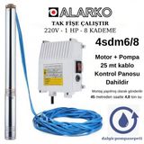 Alarko 4sdm6/8 Set Halinde 25 Mt Kablolu Panolu Monofaze 220 Watt Dalgıç Pompa